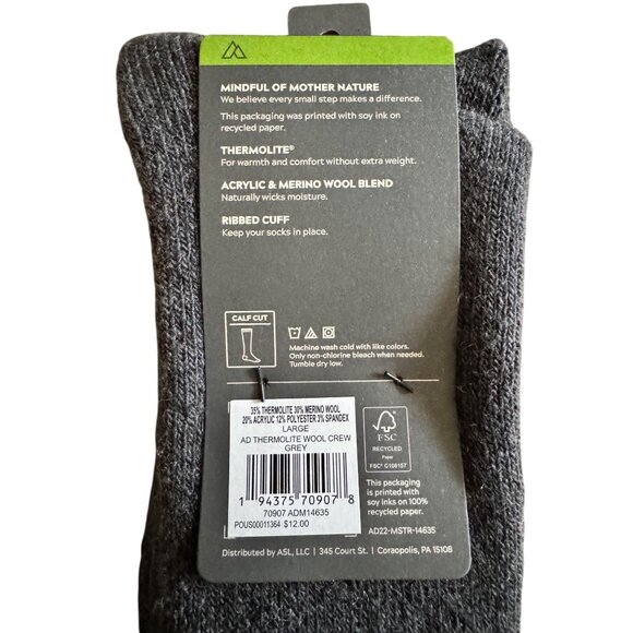 Alpine design Calf Cute Heavy Weight Large Men's 8-12 Boot Soxk Merino wool Gray - Picture 4 of 5